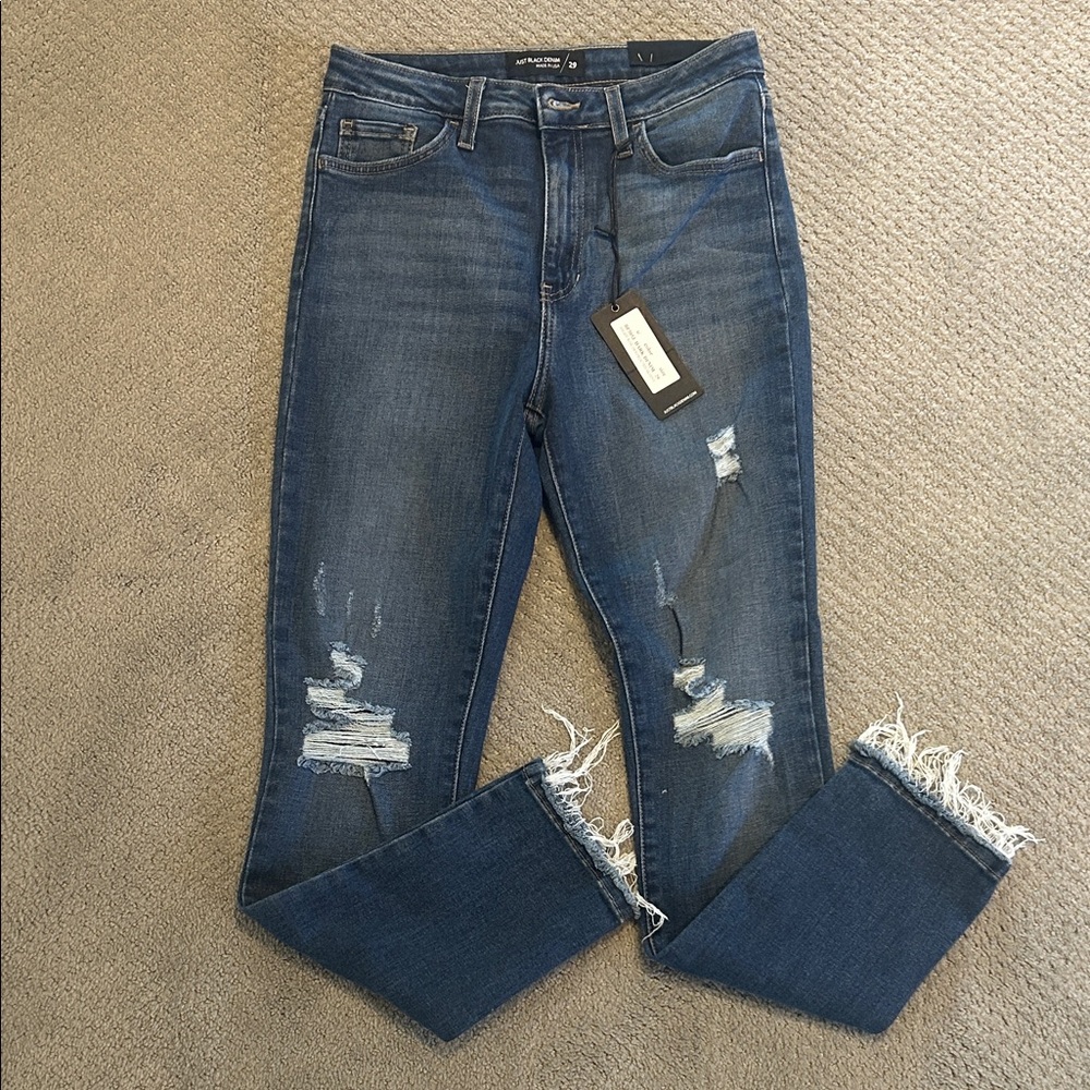 Just Black Denim Dark Blue Distressed Ankle Jeans